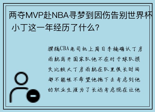 两夺MVP赴NBA寻梦到因伤告别世界杯 小丁这一年经历了什么？