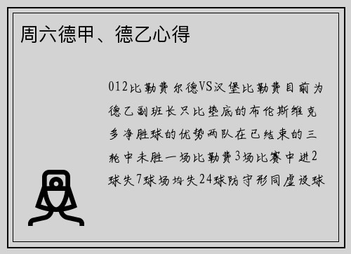 周六德甲、德乙心得
