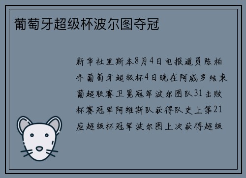 葡萄牙超级杯波尔图夺冠